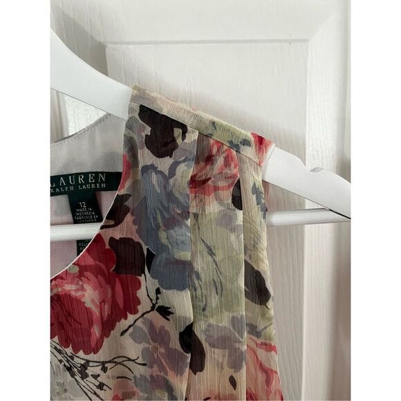 Lauren Ralph Lauren Pink & Blue Floral Gathered Shoulder Tank Sleeveless Blouse - Picture 2 of 7